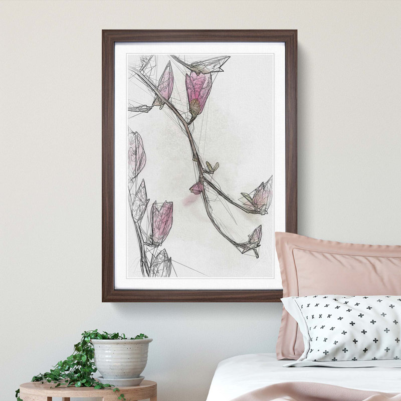 Pink Floral Flowers in Abstract - Framed Print, 76cm H x 50cm W x 2cm D, Walnut