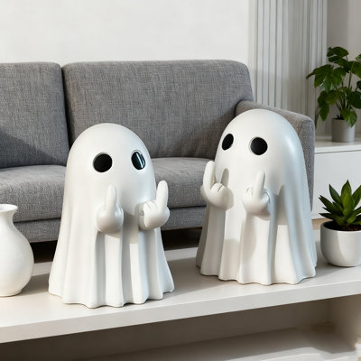 1x Halloween Ghost Figurine (spooky Cute Resin Ghost Statue) | Unique Cat-shaped Design | Ideal For Home/office Desktop/halloween Party, Halloween Dec