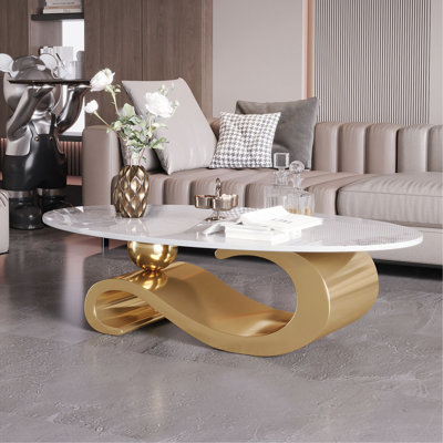 Table basse en métal avec piédestal en acier inoxydable et plateau en faux marbre