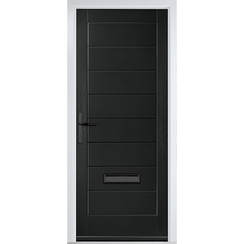 Crystal GRP Front door Monza Solid Blue 890mm x 2090mm Open in Left hand No Glass, 89mm x 209mm, Black, Right