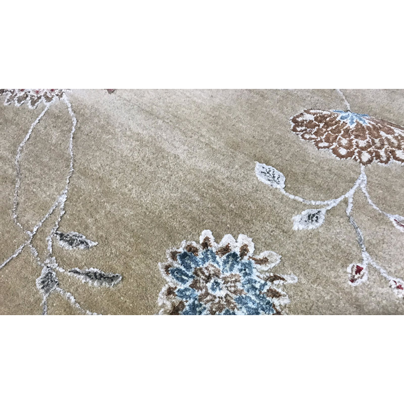 Hand-Knotted High-Quality Beige and Purple Area Rug