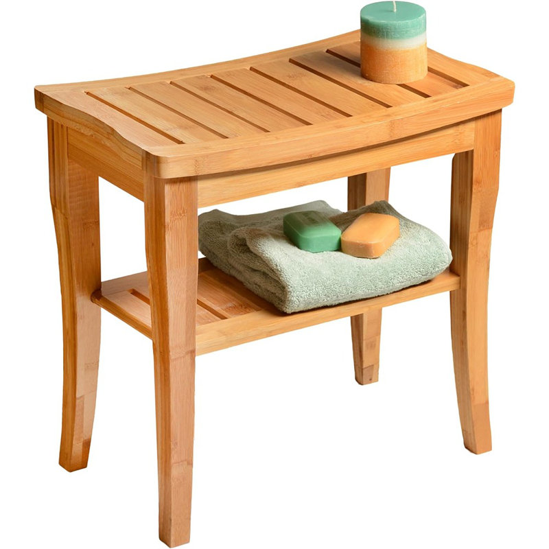 Banc de douche en bambou - Petit tabouret de douche avec tablette de rangement, ...