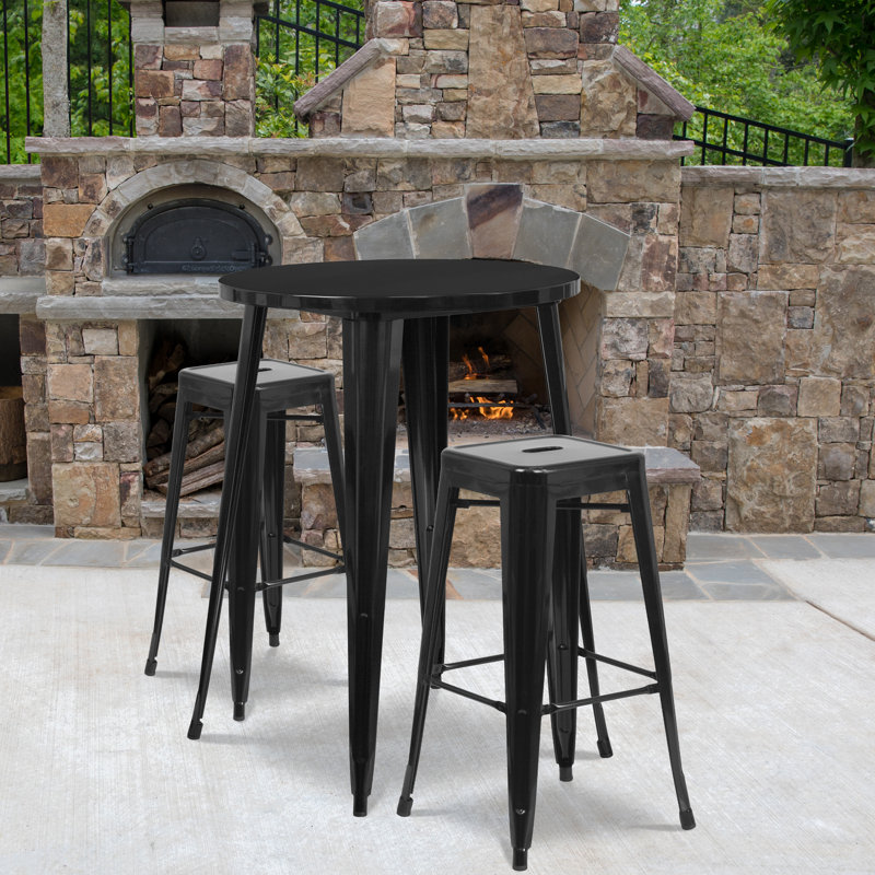 Ensemble de tables de bar rondes en métal pour l'intérieur et l'extérieur Gyala, Noir, H 41 po x l 30 po x P 30 po