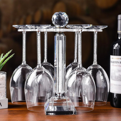 Silver Crystal Desktop Stemware Rack for 6 Wine Glasses by House of Hampton