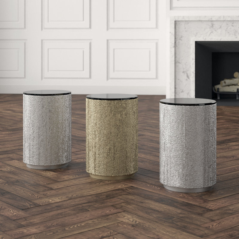 Hemp Etched Barrel Table, Antique Brass