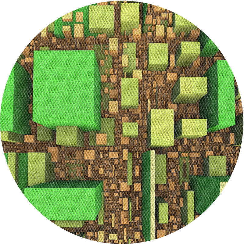 Tapis vert/brun à motifs, Rond 5 pi