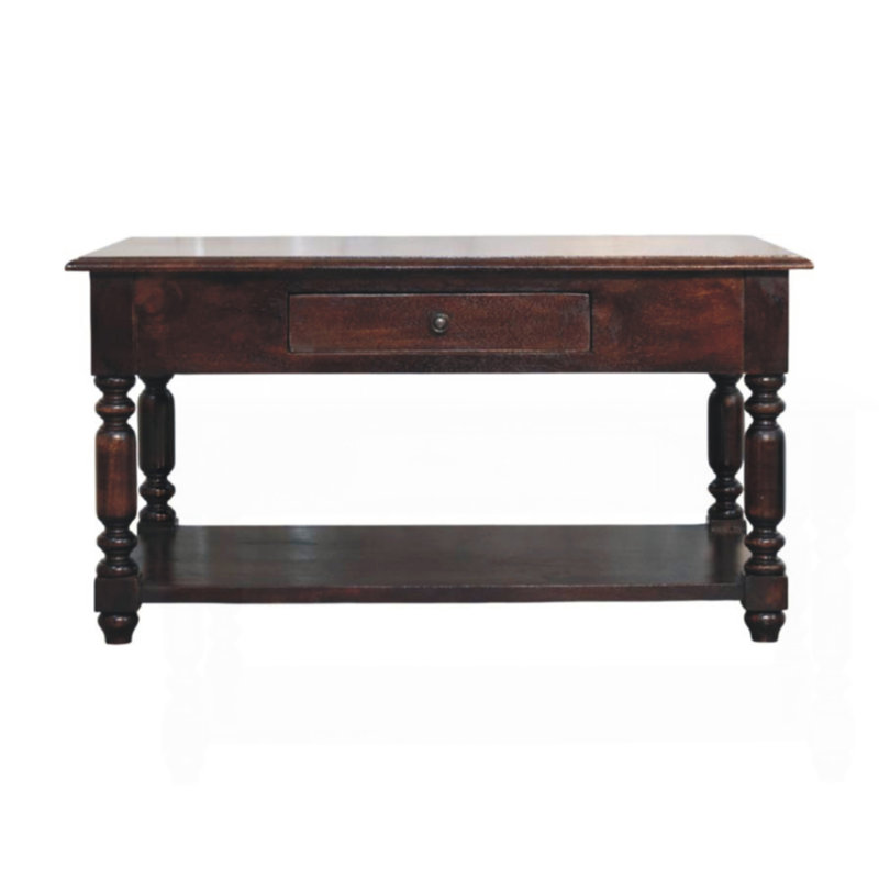 Turned Legs Cherry Console Table, 2-Drawers, Dark Brown