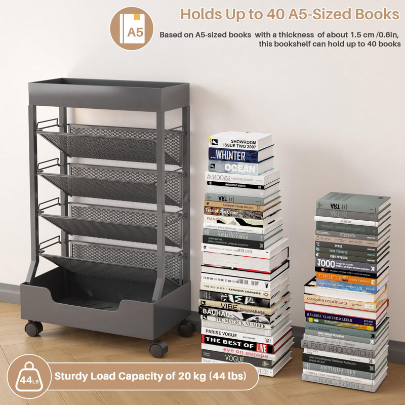 71cm H x 42cm W Book Cart, Grey