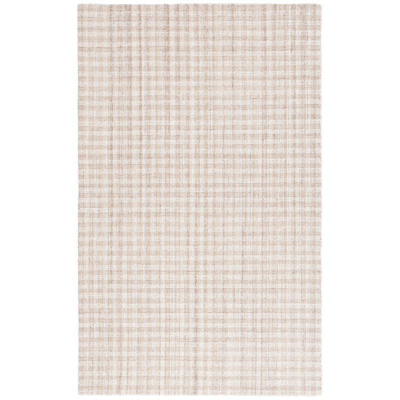 Ebony Hand Tufted Wool/Cotton Plaid Rug in Beige/Ivory, Rectangle 8' x 10'