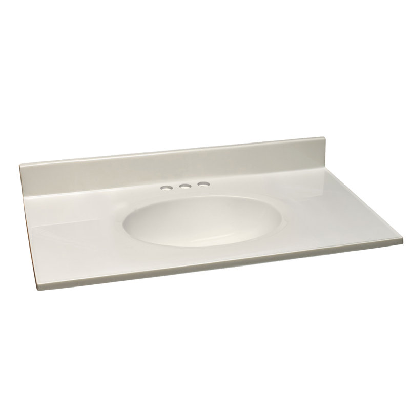 Dessus de meuble-lavabo en marbre de culture 37 po avec dosseret, ensemble amélioré, Blanc sur blanc