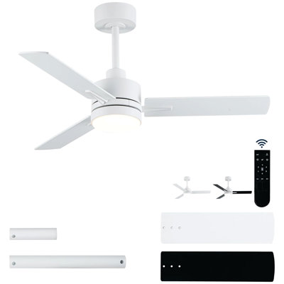 42 Inch Metal Ceiling Fan with Light, Modern Flush Mount Low Profile with Remote Control, Reversible, 3cct Dimmable, Quiet, White LED for Bedroom, Living Room, Indoor/Outdoor Patio Use