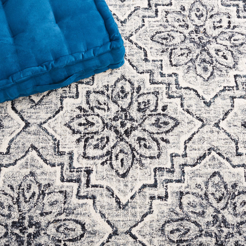 Abstract Hand Tufted Wool, Cotton Geometric Rug, Rectangle 3' x 5'