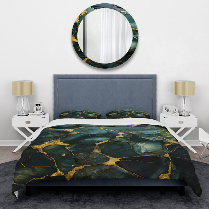 Ensemble de housse de couette Green Marble, Housse de couette pour très grand lit et 2 très 