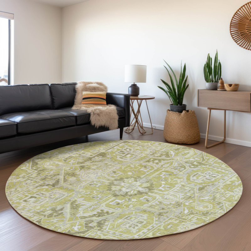 Premium Machine Washable Cerrito AMF570 Aloe Rug, Round 8'