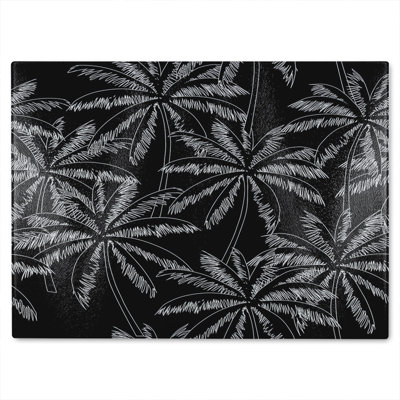 White Palm Trees On Glass Chopping Board