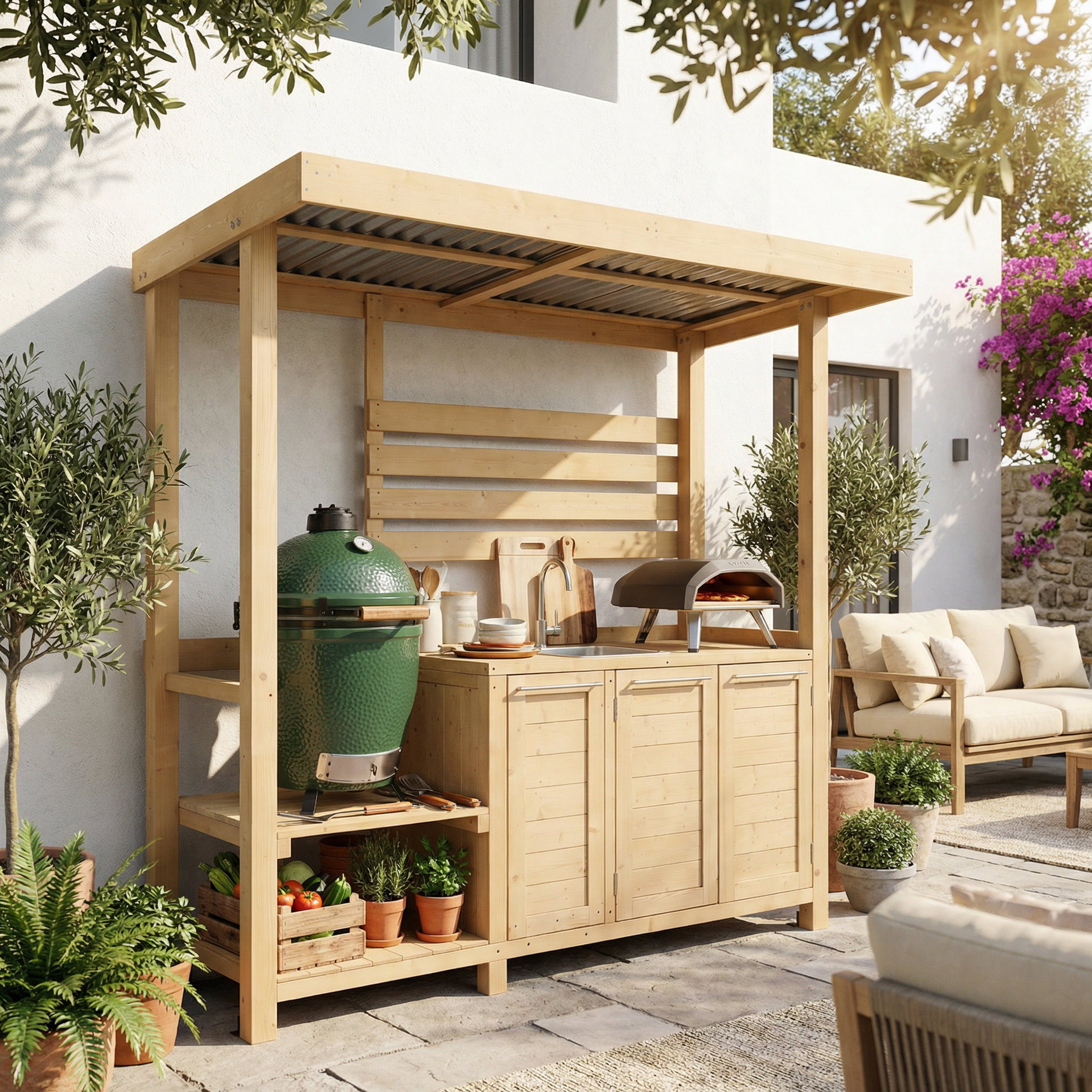 BKB365 84.3" W Solid Wood Outdoor Kitchen Island | Wayfair