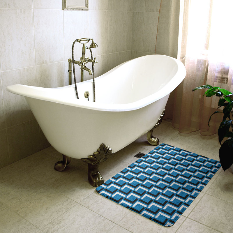 Tapis pour salle de bain Baltimore, l 17 po x L 24 po, Bleu Honolulu / noir / blanc