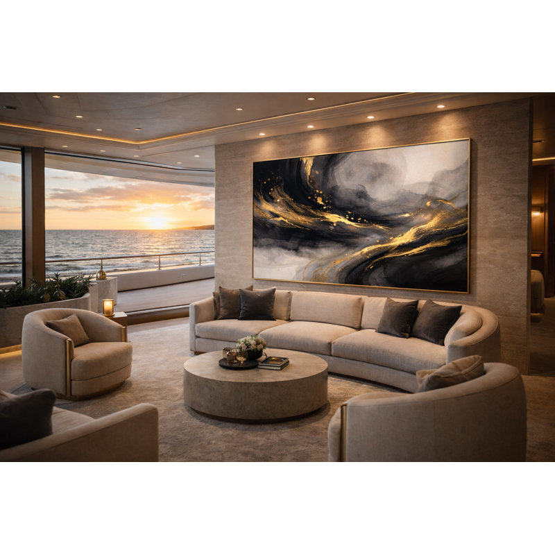 Nocturne in Gold Framed Canvas Wall Art by Kasian Art Studio - Black Frame, Black