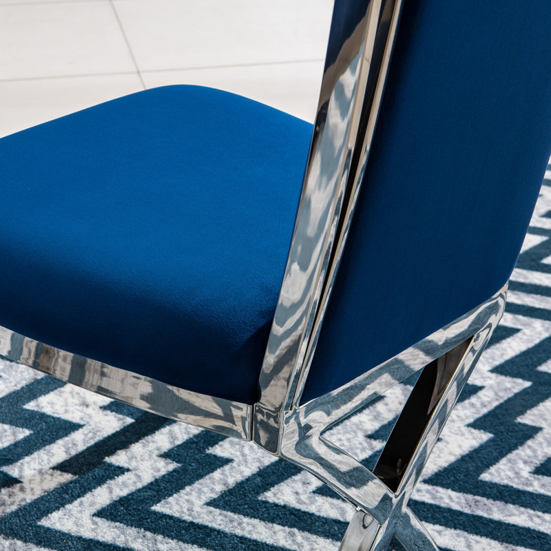 Chaise d'appoint à dossier solide, Argent, Bleu