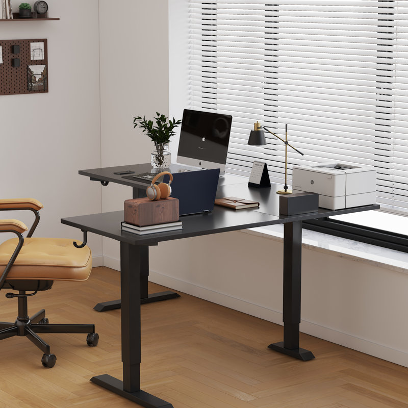 Mickail Adjustable L-Shaped Standing Desk, Black