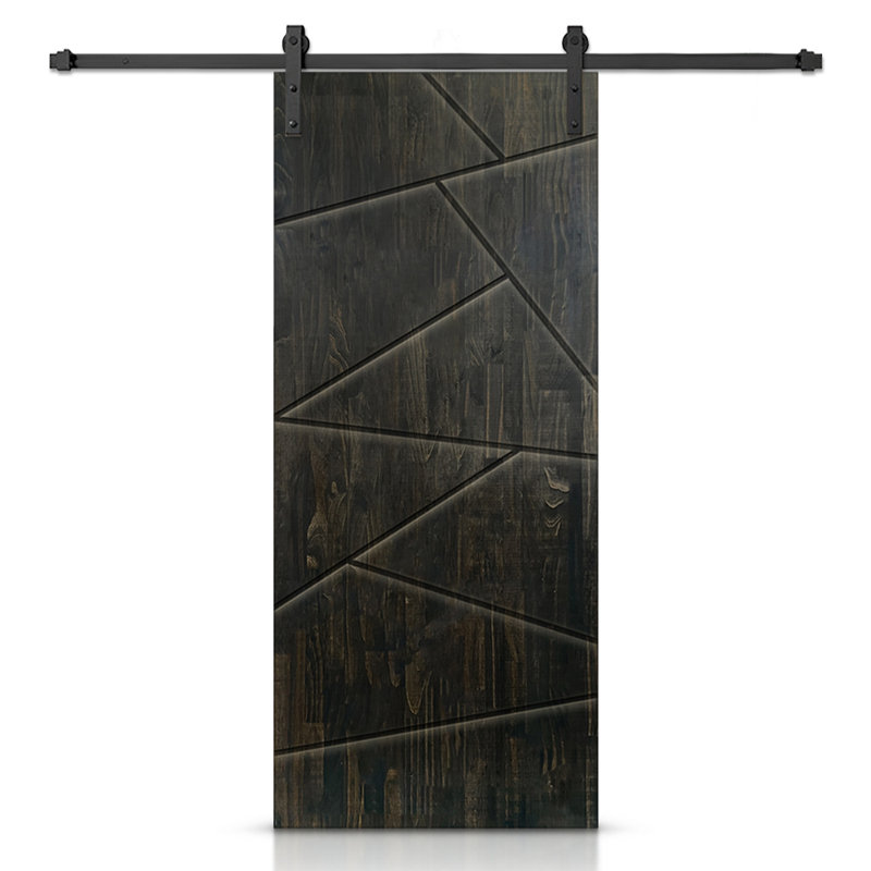 Porte de grange en bois massif lambrissé et métal, Noir anthracite, H 80 po x l 30 po