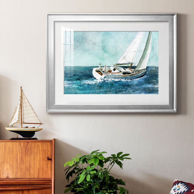 Voile côtière - peinture encadrée, Argent, H 18,5 po x l 24,5 po x P 1,5 po