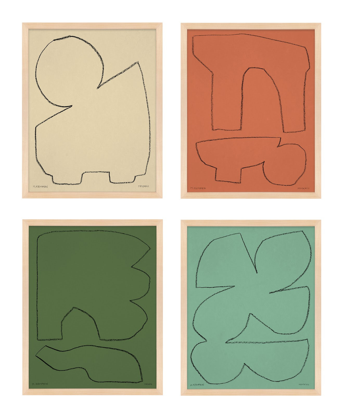Freya "Earth 1" 4-Piece Print Set, 40" H x 32" W x 1.25" D, Maple