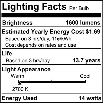 14 Watt (100 Watt Equivalent), A19 LED, Dimmable Light Bulb, Warm White E26/Medium (Standard) Base