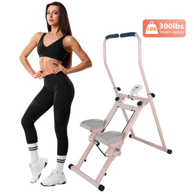 Stair Stepper Folding Vertical Cardio Exercise Climber Stair-Master for Exercise at Home Full Body Workout Machine with Handlebar Pink+White