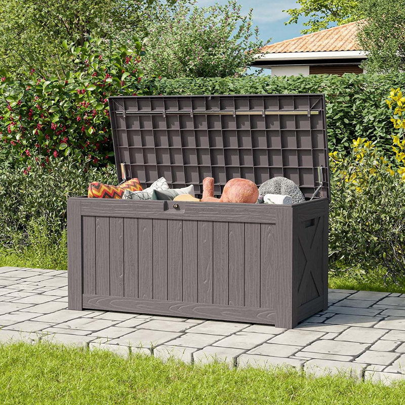 Coffre de terrasse extérieur 20 gallons - coffre de rangement verrouillable brun, imperméable pour les outils de jardinage et les meubles de patio