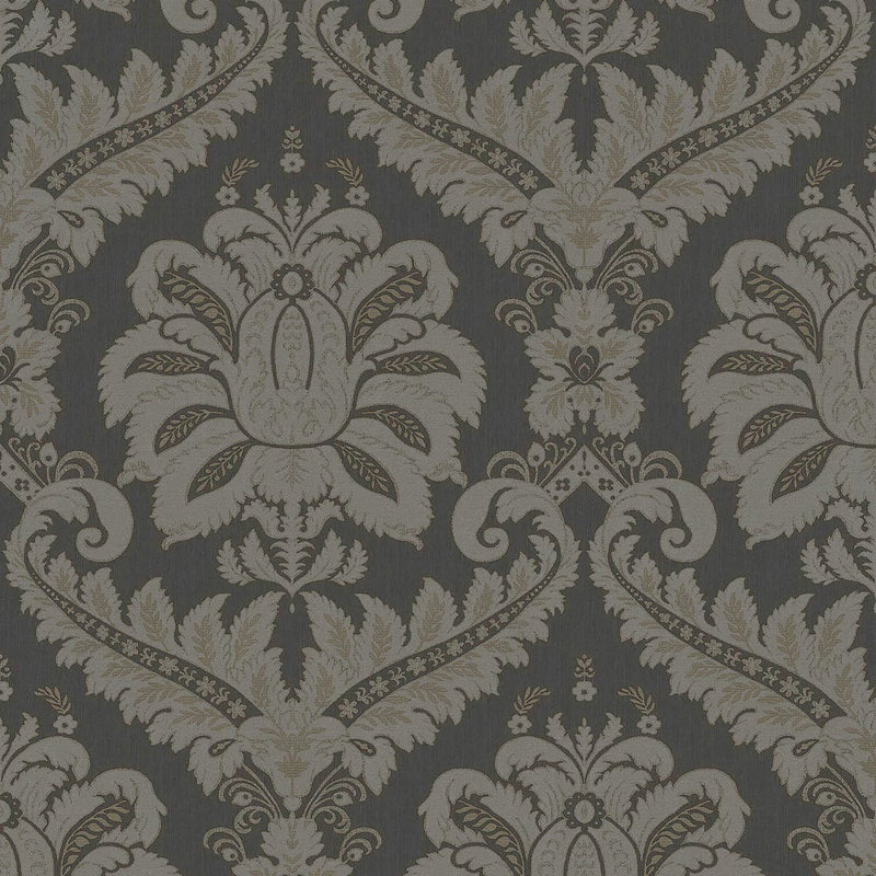 Ornamenta Collection Traditional Damask Wallpaper Roll, Anthracite Grey