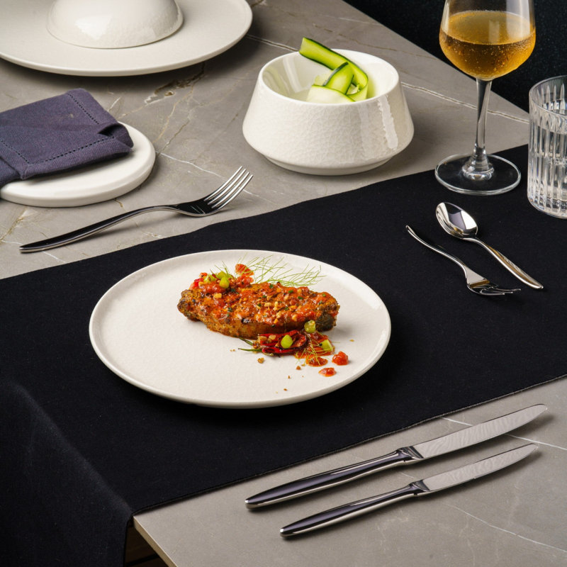 Assiette plate en porcelaine Premium Privilege Coupe en tissu craquelé | Blanc | Paquet de 12 | Va au micro-ondes et au lave-vaisselle