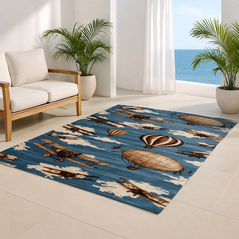 Tapis intérieur et extérieur bleu Transport, Rectangulaire 8 pi x 10 pi