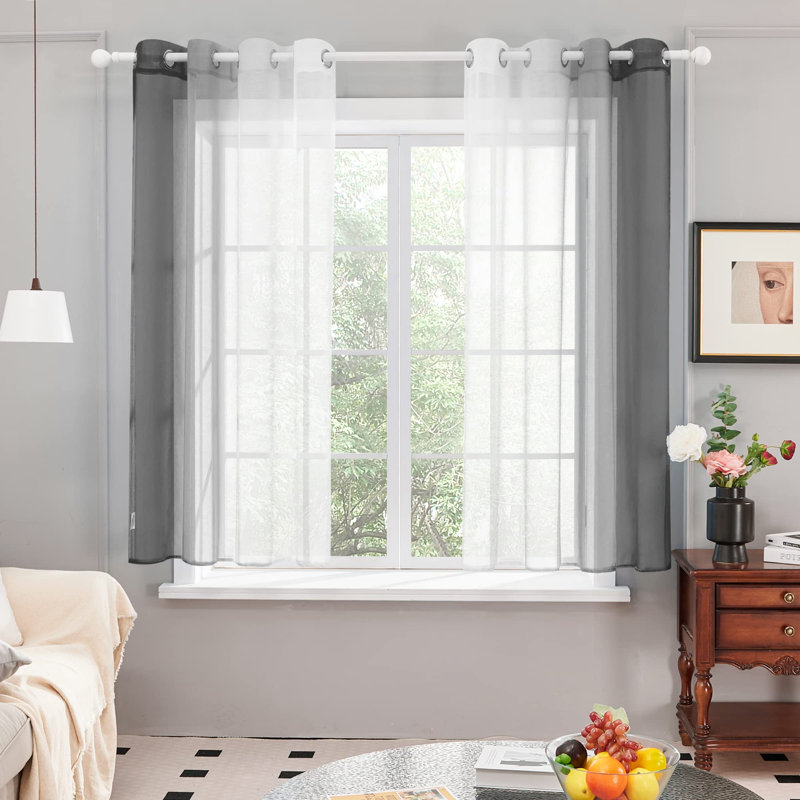 Modern Grommet Ombre Sheer Curtains (Set Of 2), 52" W x 63" L, Dark Gray