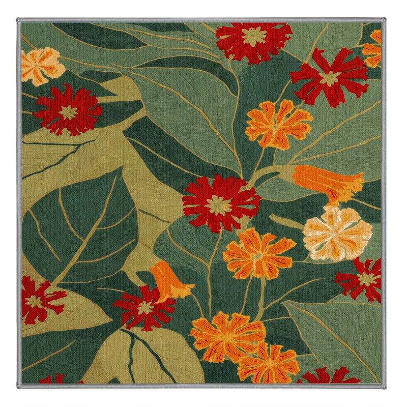 Tapis botanique brun lavable à la machine, Carré 8 pi
