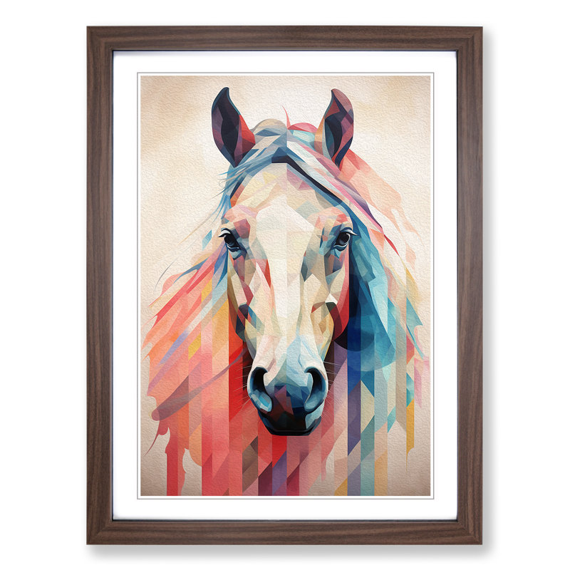 Pony Geometric - Single Picture Frame Print on Wood, Walnut Framed, 46cm H x 34cm W x 2cm D
