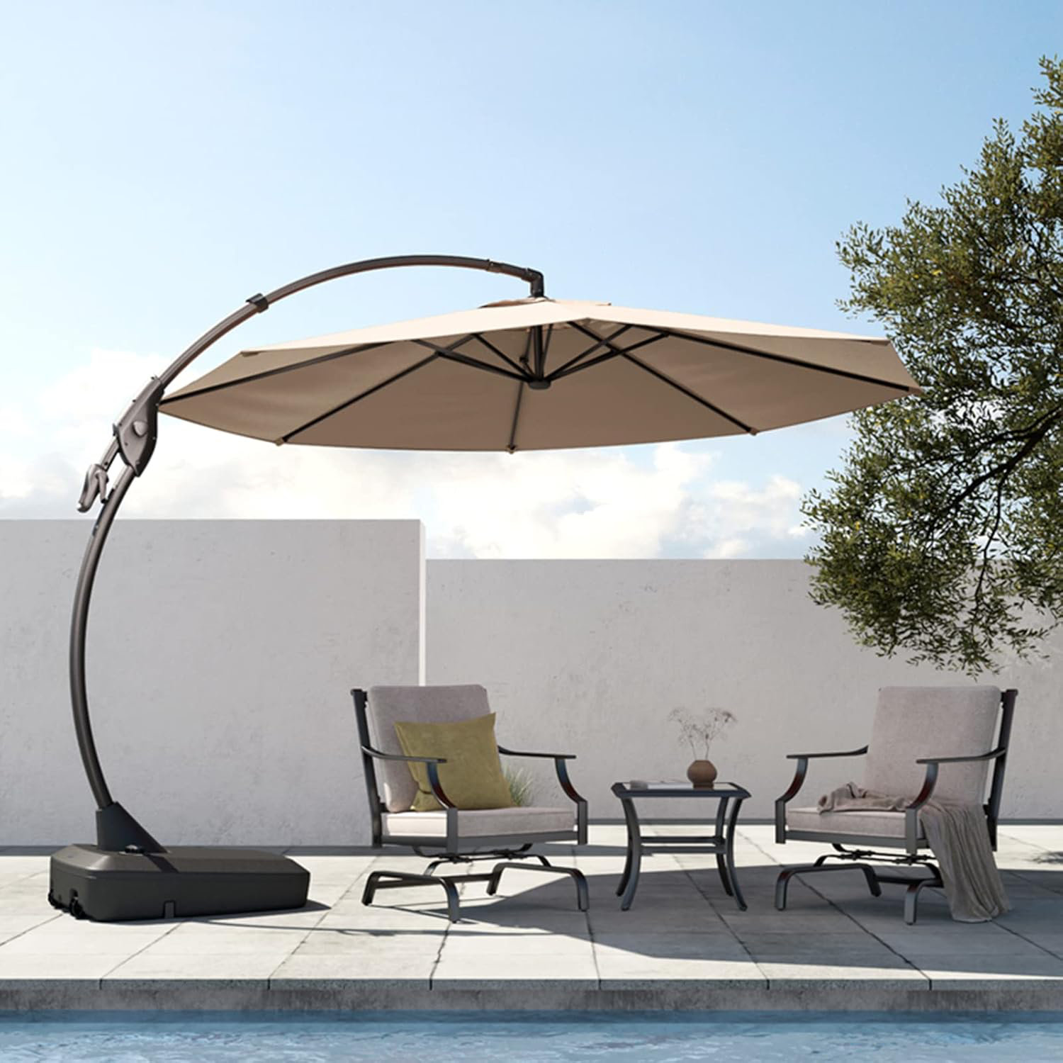 Arlmont & Co. 12 Ft Cantilever Umbrella With Base Outdoor Aluminum ...