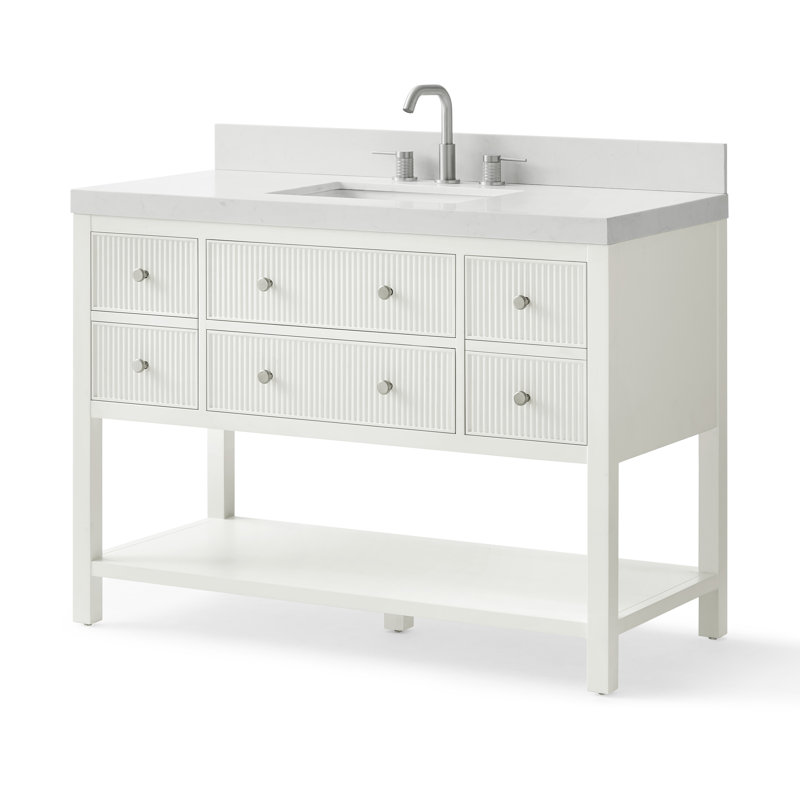 Meuble-lavabo simple en bois massif Capri avec comptoir en quartz blanc Thassos 2 po, Blanc classique, 48"