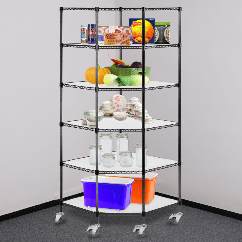 Wolfgram 27'' W Metal Height -Adjustable Shelving Unit with Wheels, Black