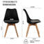 Ensemble de 4 chaises de salle à manger modernes et médiévales, chaises de salle à manger rembourrées en cuir de polyuréthane noir avec pieds en bois massif, capacité de poids de 300 lb