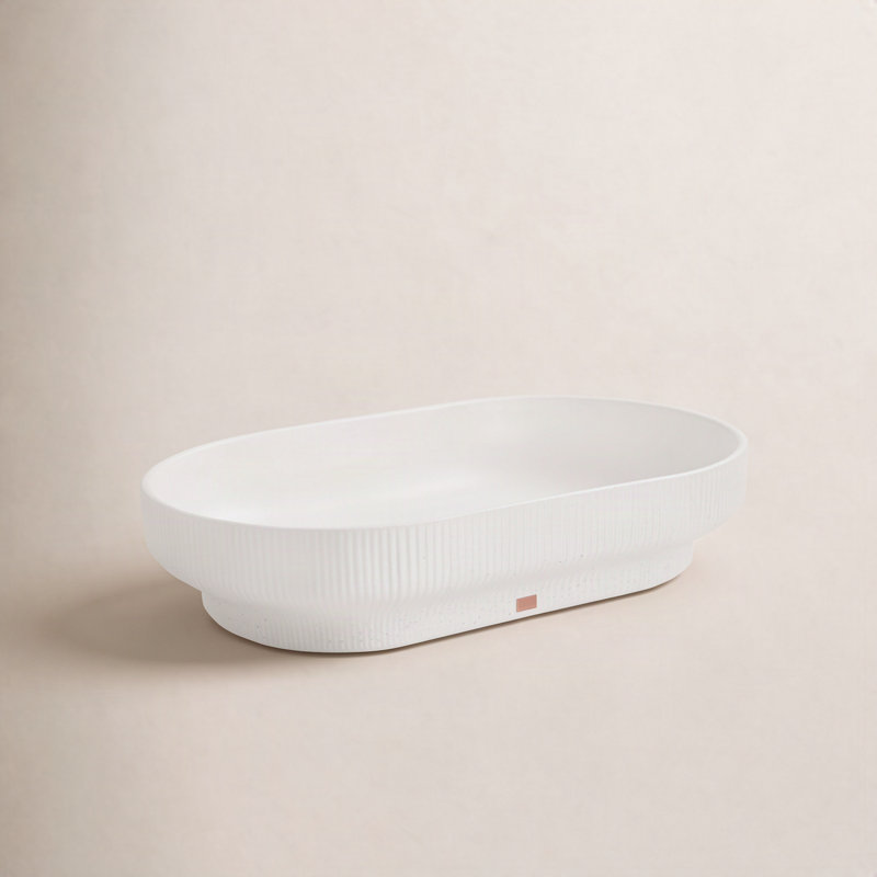 Lavabo de salle de bain ovale fait à la main Lotus, Tule blanc