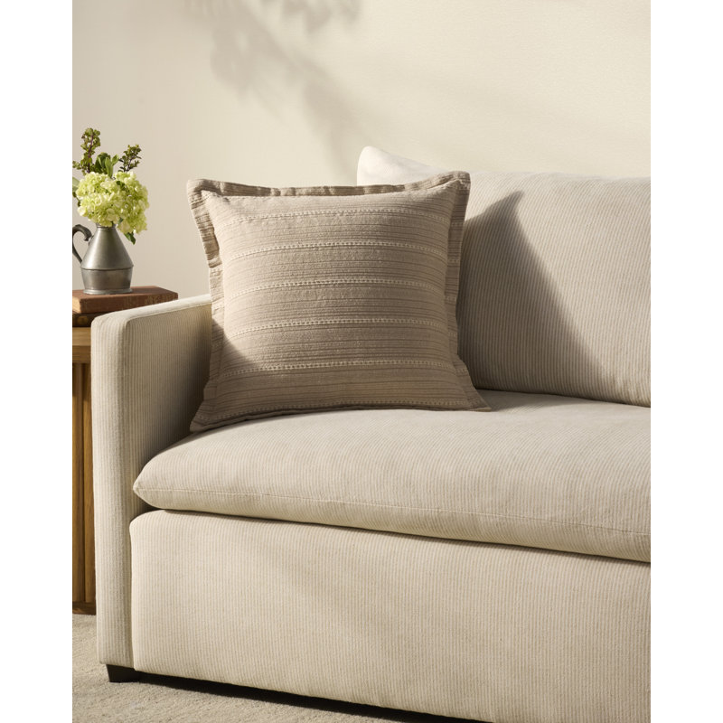 Natural Cotton Striped Square Throw Pillow with Poly Insert