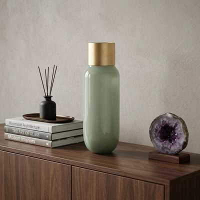 Vase en verre menthe moyen avec poignet en métal doré mat Trashawn