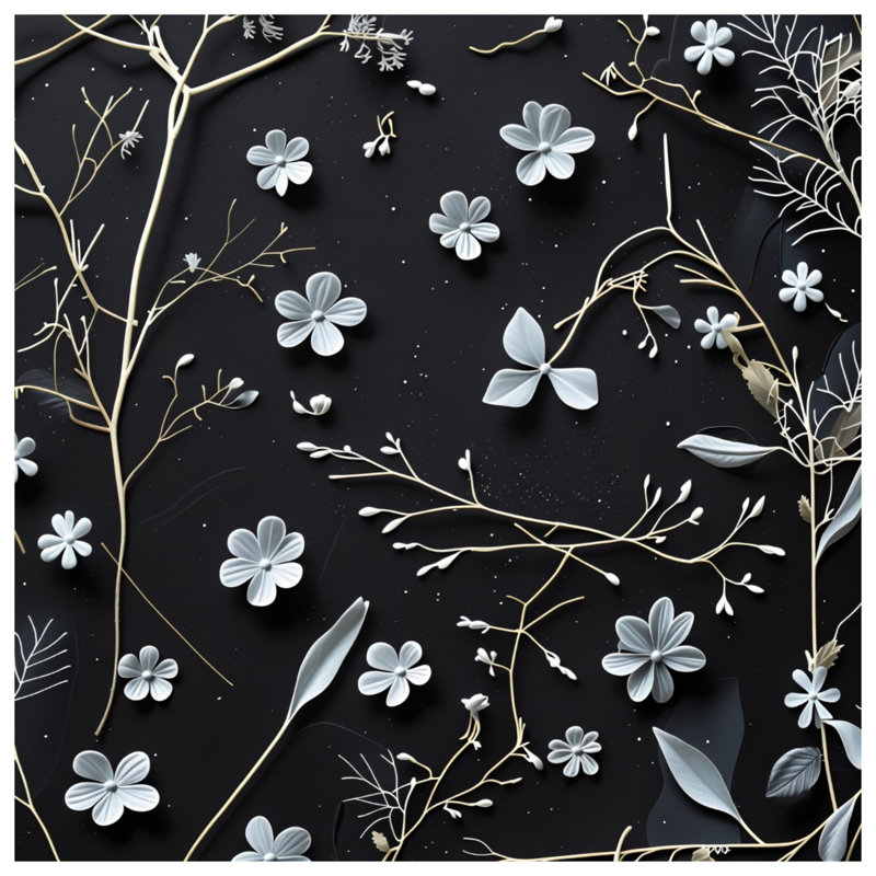 Fleurs blanches sur couvre-lit matelassé noir toutes tailles, Double / double