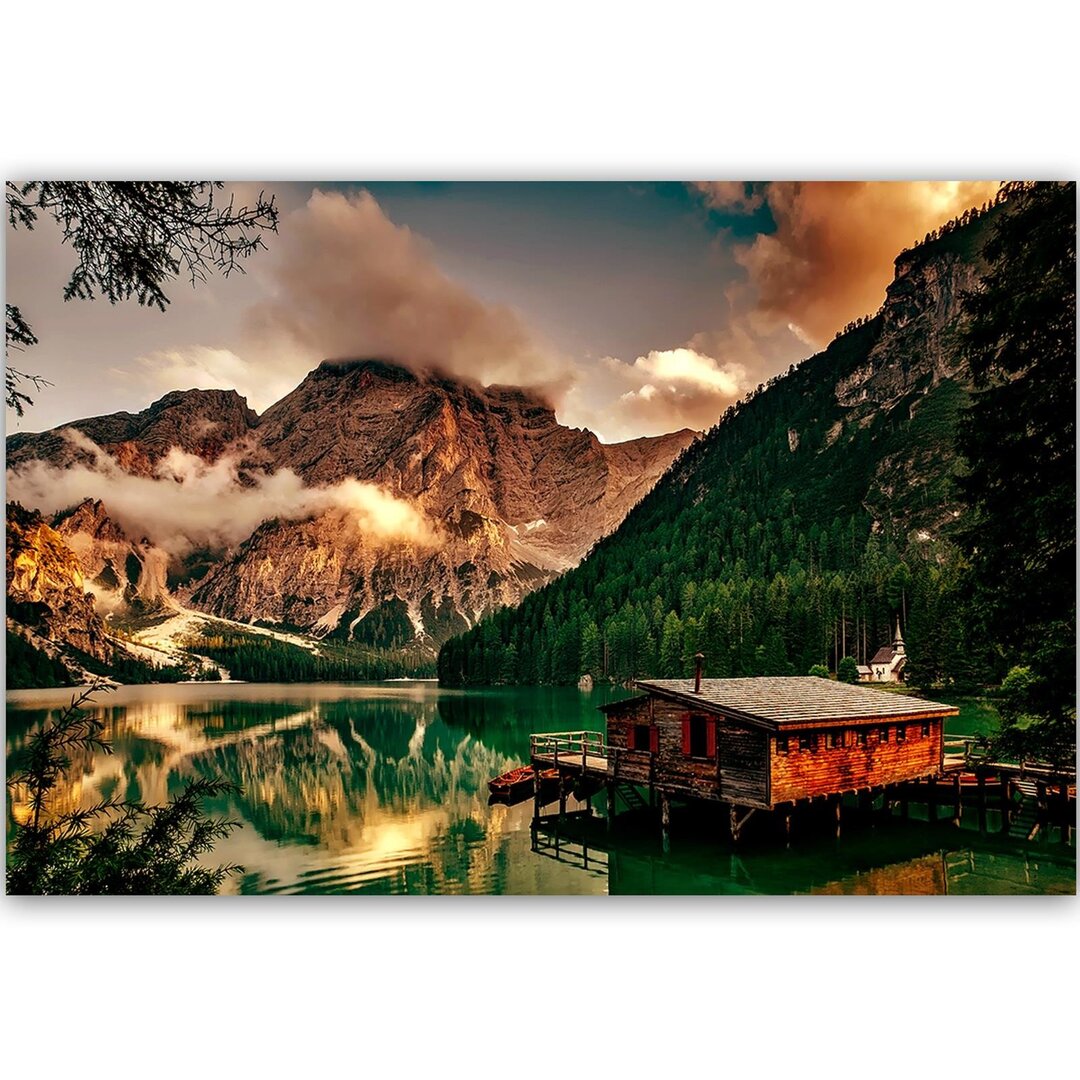 Leinwandbild HÃ¼tte am Gebirgssee 3