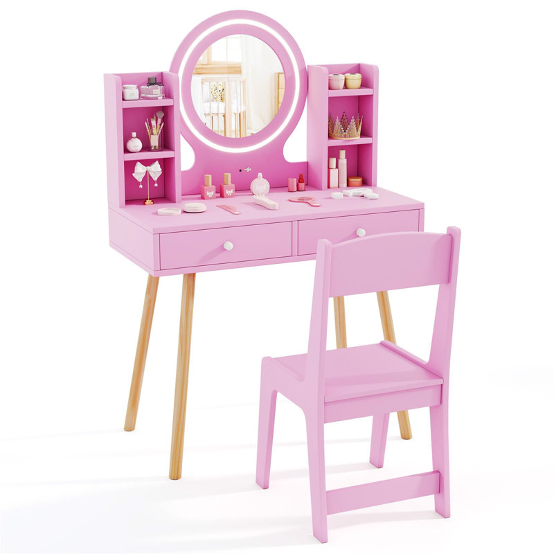 Dressing Table with Mirror, Pink