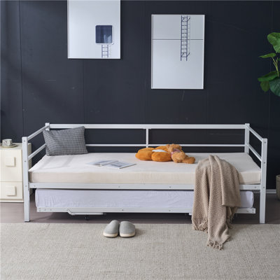 Twin Size Daybed with Pop Up Trundle Heavy Duty Metal Twin Bed by 17 Stories