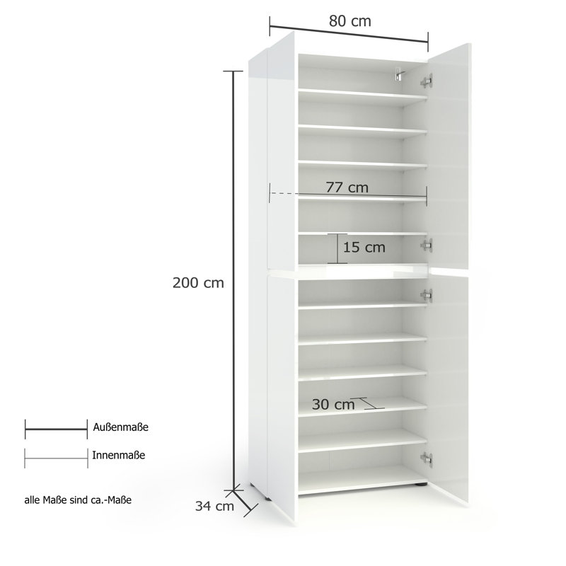 Sahad 30 Pair Shoe Storage Cabinet, White Gloss