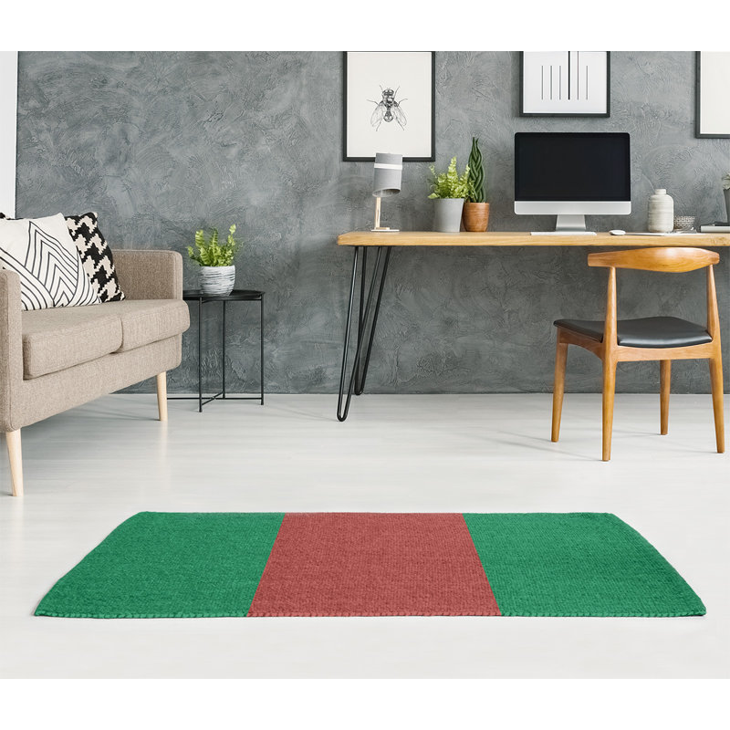 Tapis à rayures vert/doré, Rectangle 7 pi x 5 pi