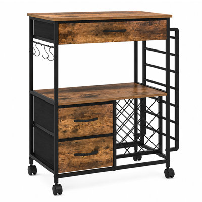 Chariot de rangement roulant pour machine à découper, organiseur mobile de table à découper / support d'imprimante - plateau en bois, 2 tiroirs en tissu, porte-rouleau en vinyle, crochets, tablettes, roues
